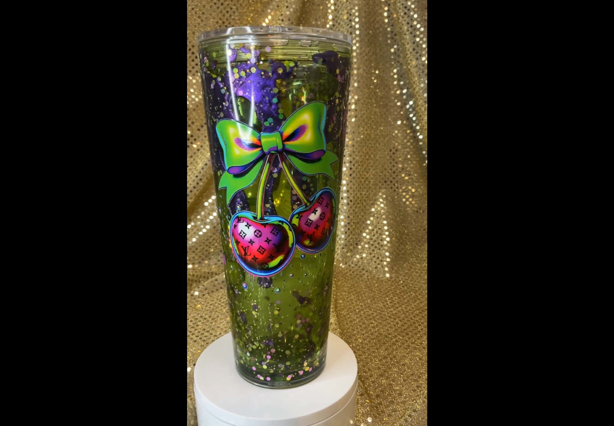 24oz Green & Purple Dual Lava LV‑Inspired Snowglobe Tumbler