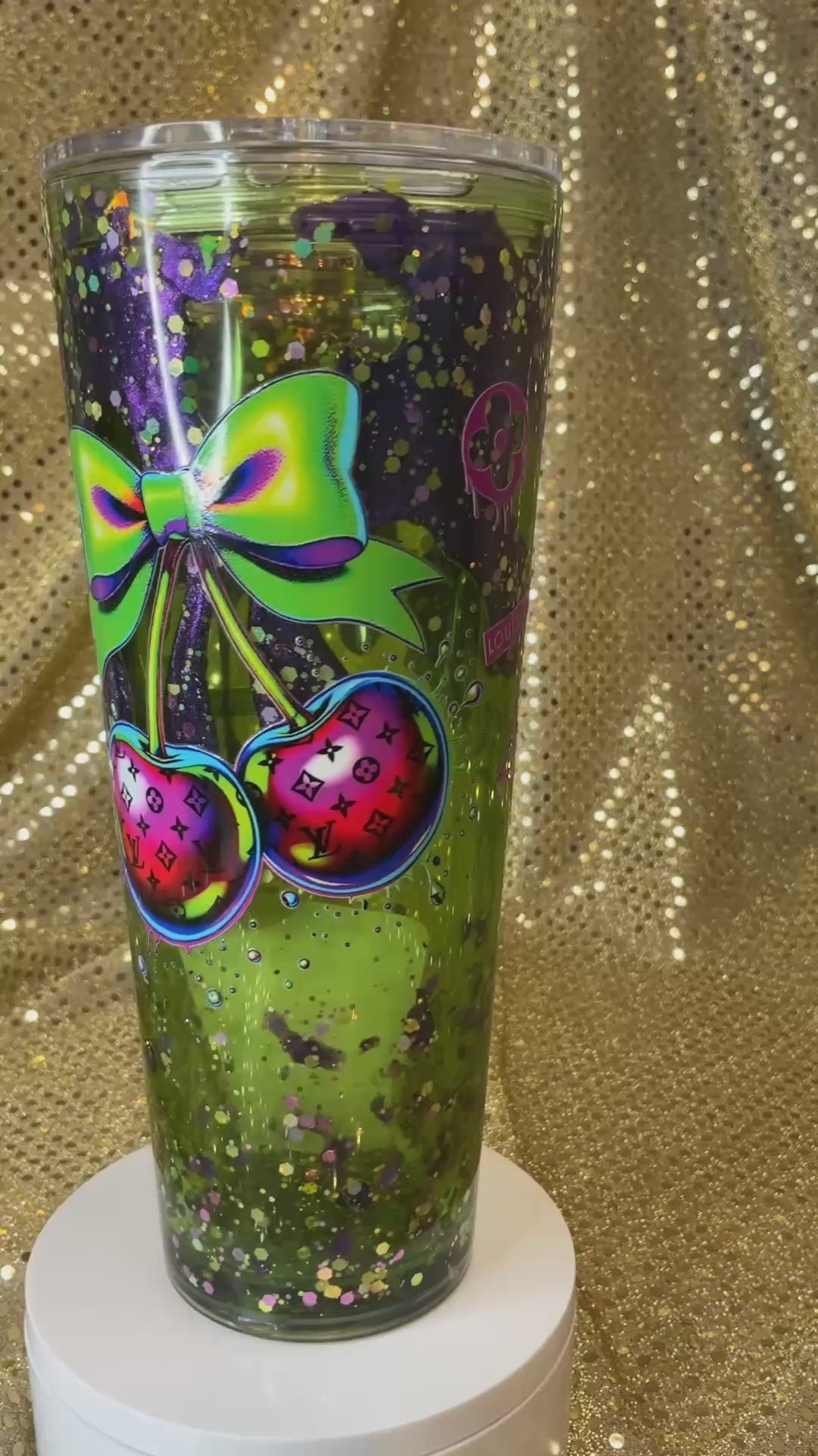 24oz Green & Purple Dual Lava LV‑Inspired Snowglobe Tumbler